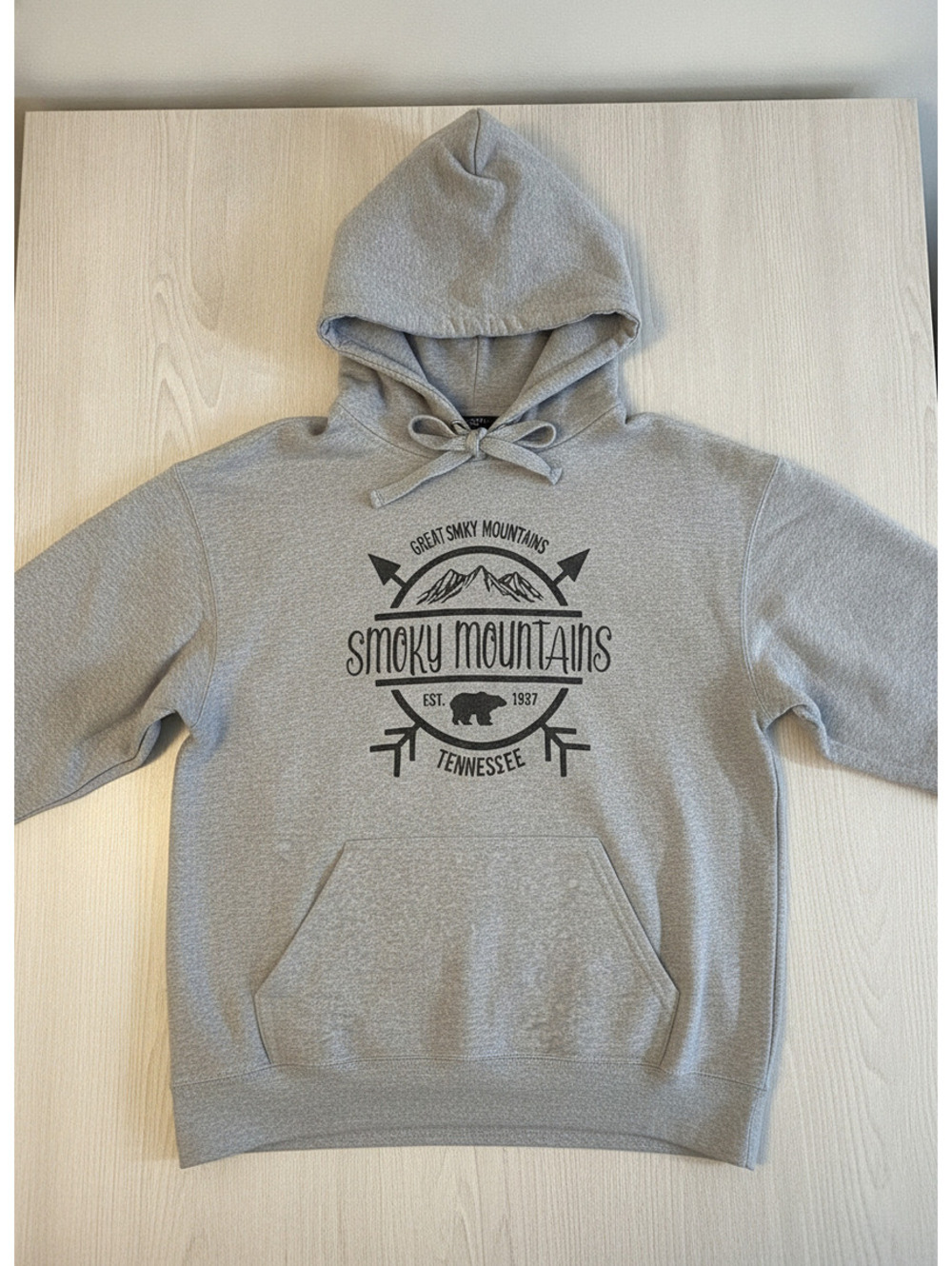 A.J. Apparel Grey Smoky Mountains Tennessee Hoodie Sweatshirt Large